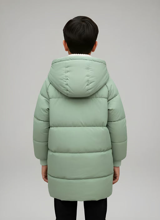 Hooded Jacket Medium Length Warm Zip Up Coat Winter