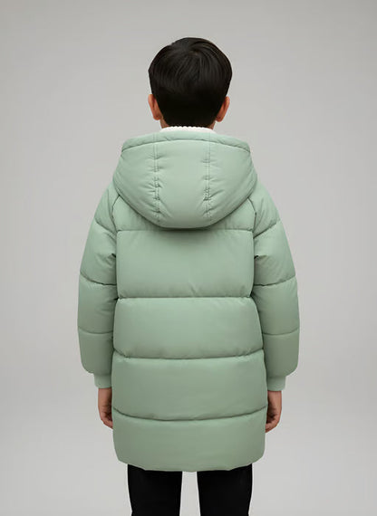 Hooded Jacket Medium Length Warm Zip Up Coat Winter