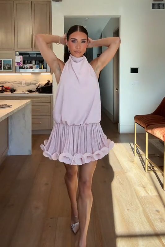 Halter Neck Backless Ruffled Hem Mini Dress